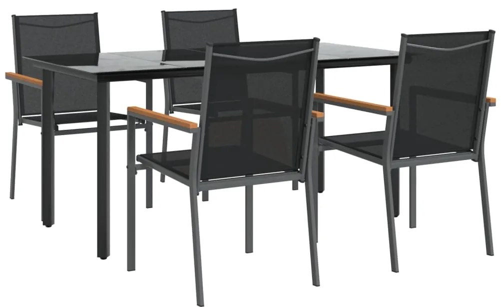5 pcs conjunto de jantar para jardim textilene e aço preto