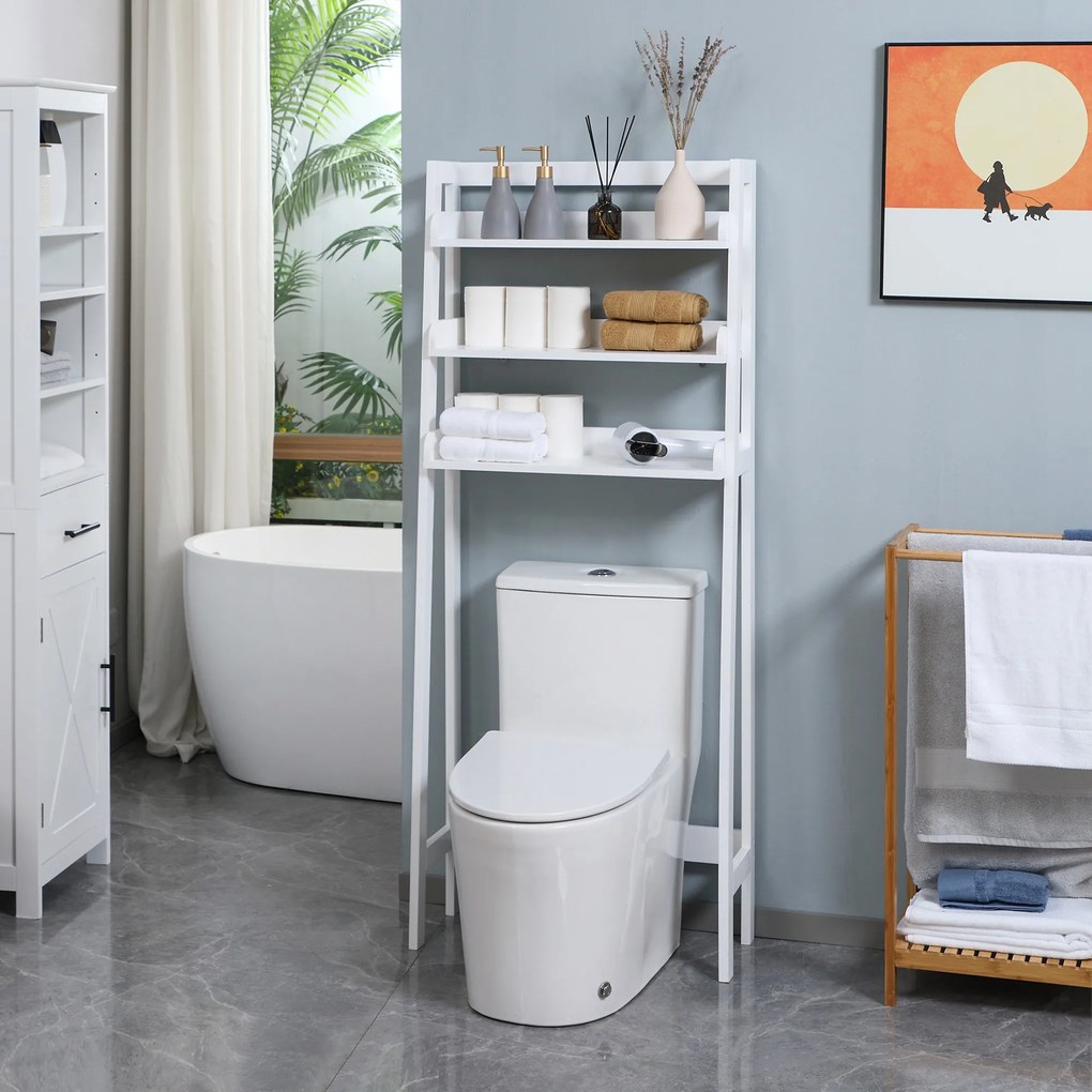 Prateleiras sobre Sanita Prateleiras de Armazenamento para Casa de Banho Lavanderia Estilo Moderno Anti-Tombo 63,5x28x156,2cm Branco