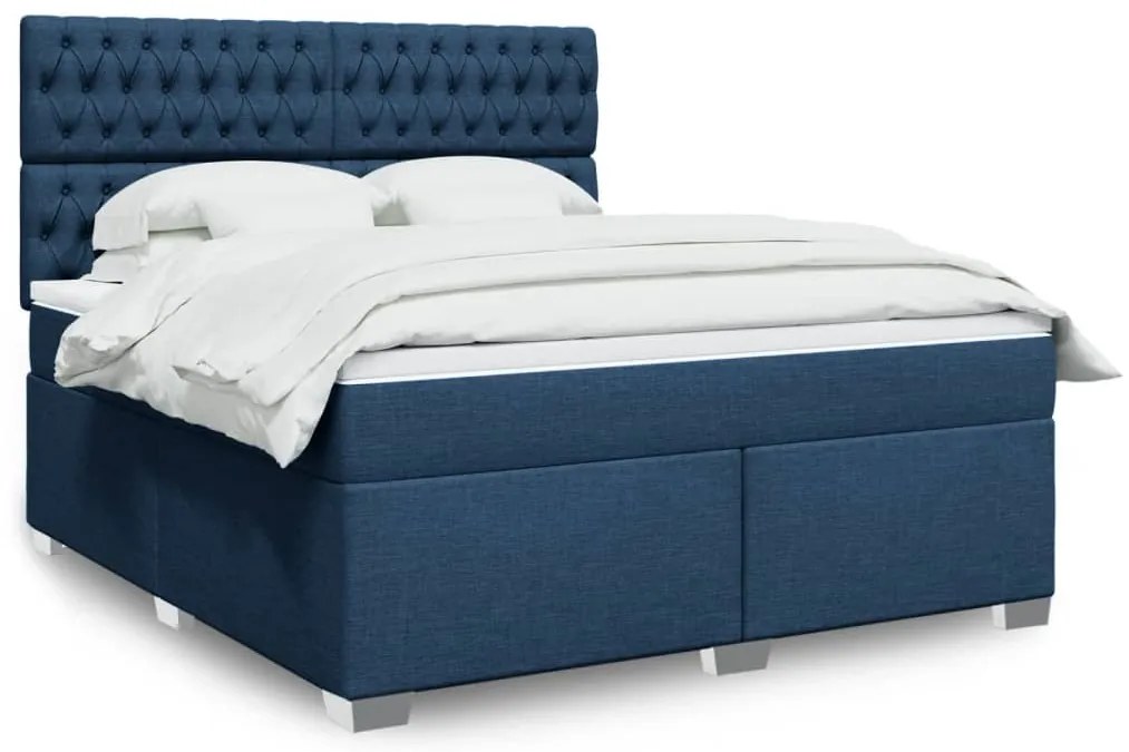 Cama com molas/colchão 180x200 cm tecido azul