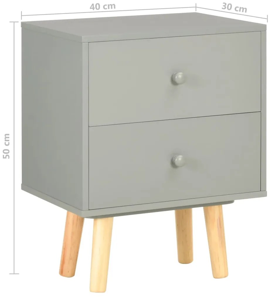 Mesas cabeceira 2 pcs 40x30x50cm madeira pinho maciça cinzento