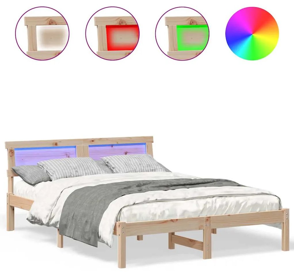 Estrutura da Cama com luzes de tira LED com cabeceira Castanho 120 x 2