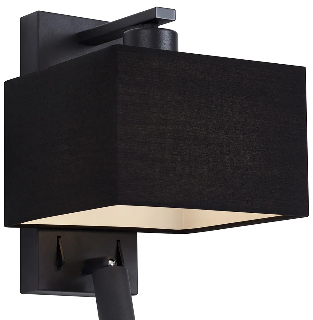 LED Candeeiro de parede moderno preto quadrado com luz de leitura - Puglia Moderno