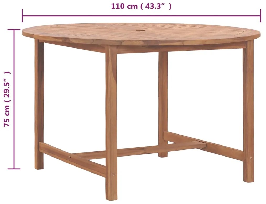 Mesa de jantar p/ jardim Ø110x75 cm madeira de teca maciça