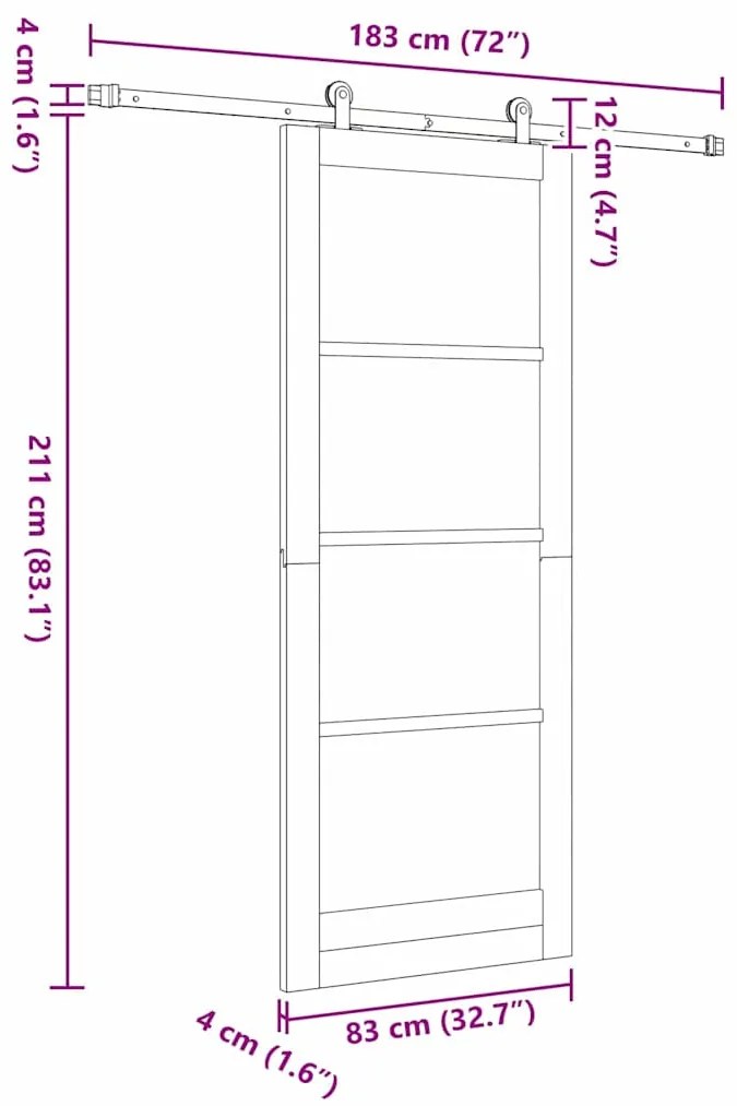 Porta Deslizante vidaXL com Conjunto de Ferragens 83x211 cm Madeira Ma