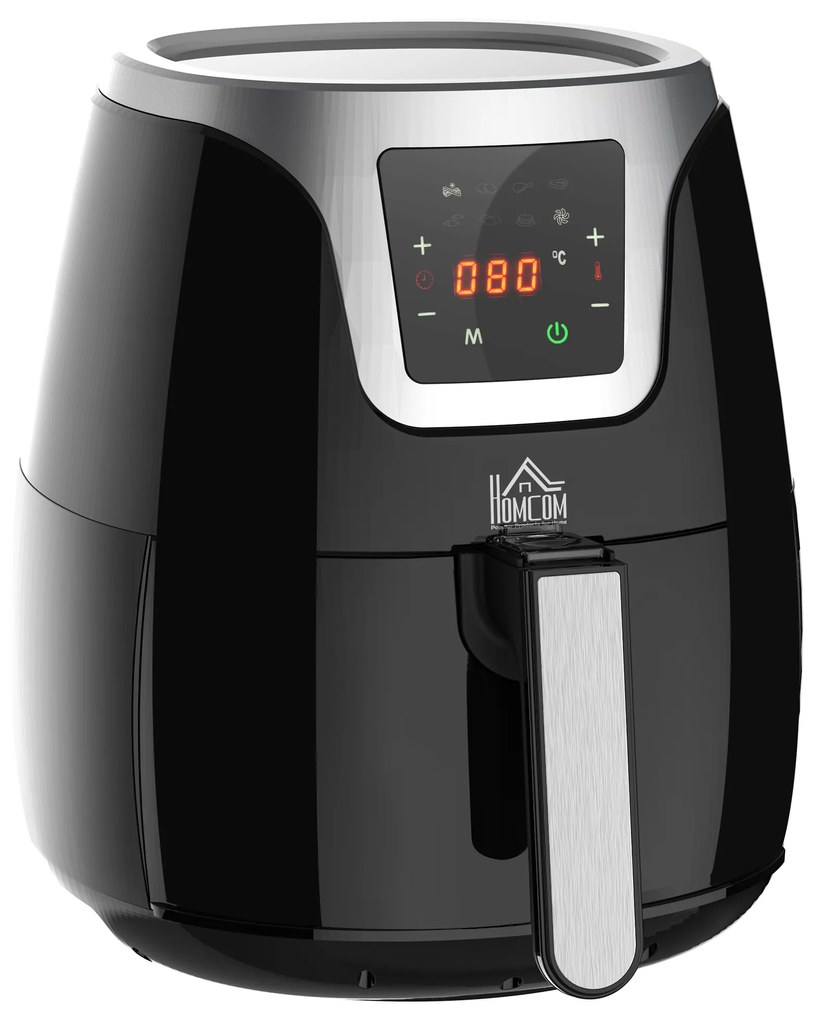 HOMCOM Fritadeira sem Óleo 3,5L Fritadeira de Ar Inteligente 15000W com Tela Tátil 7 Programas Temporizador Temperatura Ajustável e Desligamento Automático 34,4x28,1x30,6cm Preto