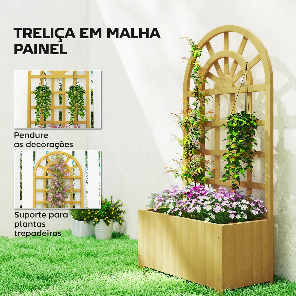 Floreira com Treliça de Madeira para Plantas Trepadeiras com Orifícios de Drenagem Floreira Elevada 60x30x120 cm Madeira