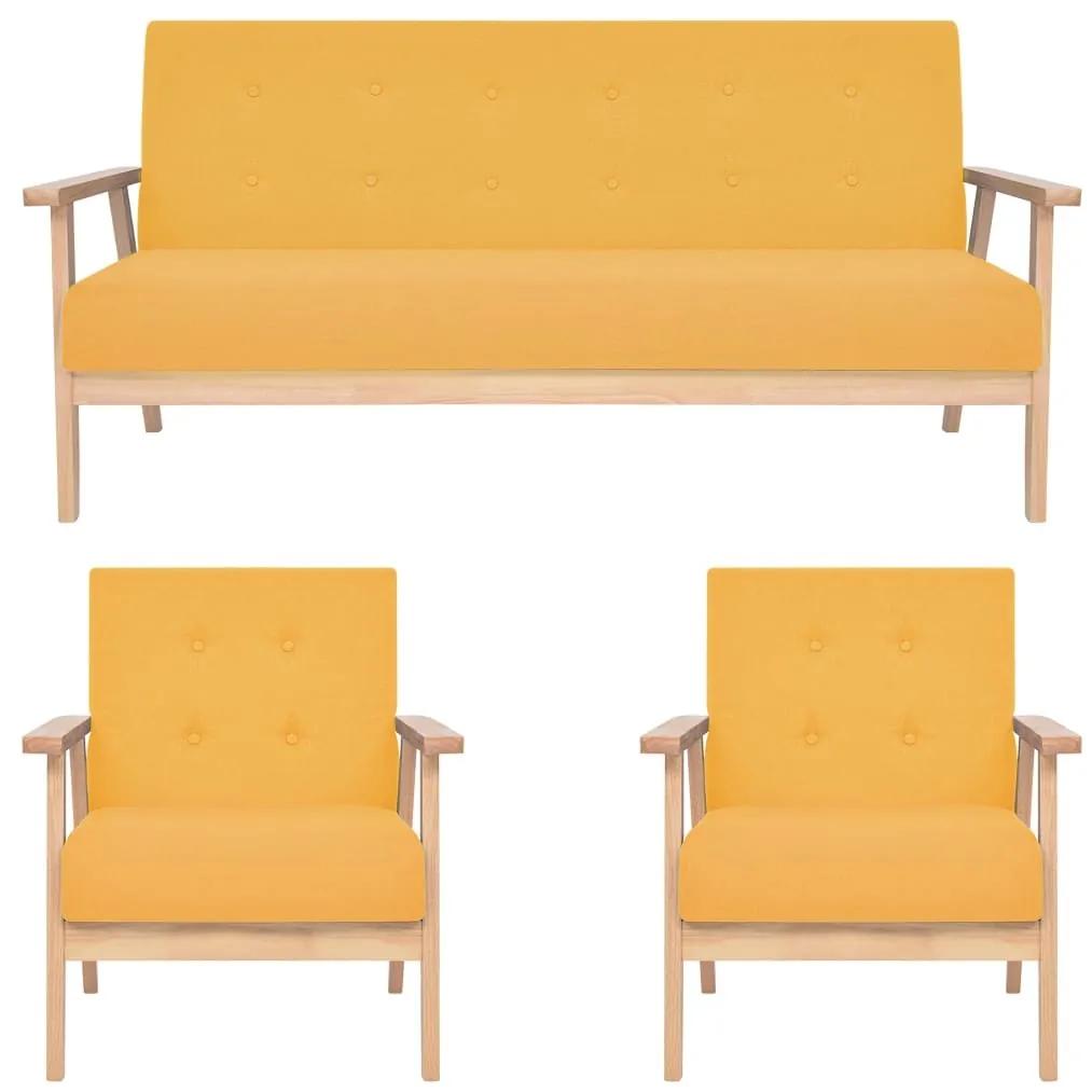 3 pcs conjunto de sofás tecido amarelo
