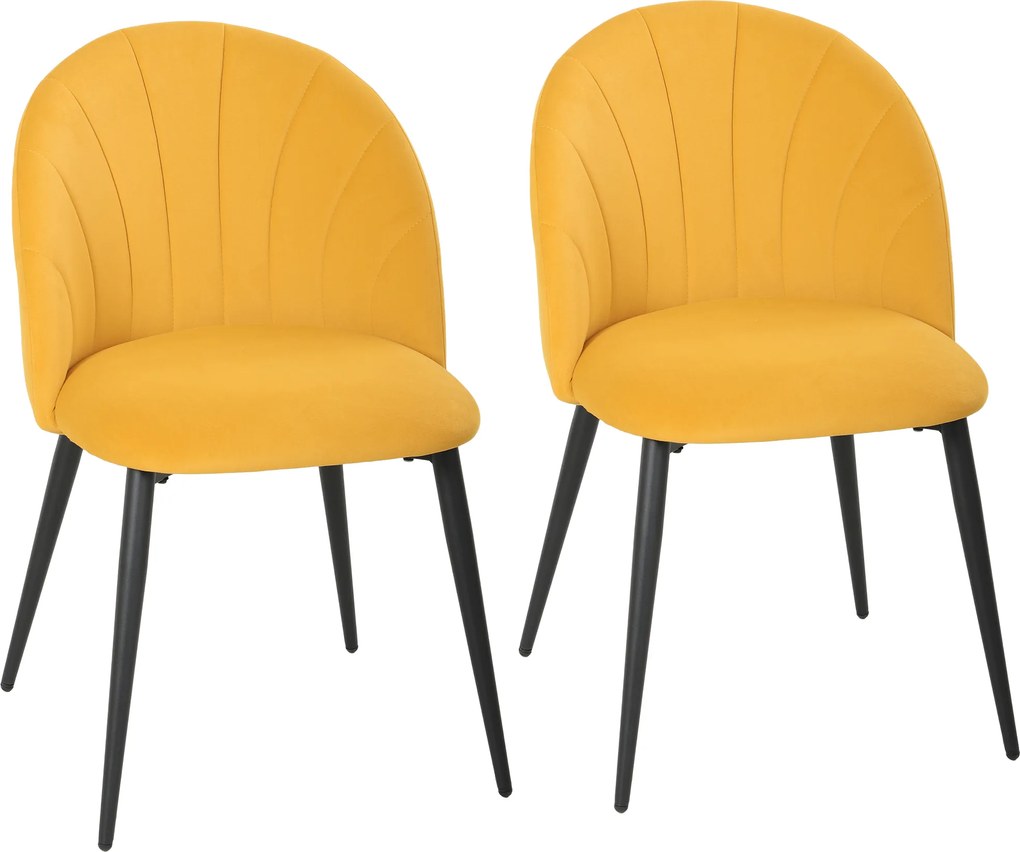 HOMCOM Conjunto 2 Cadeiras de Jantar Estofadas com Encosto em Concha em Veludo, 52x55x79 cm, Amarelo | Aosom Portugal