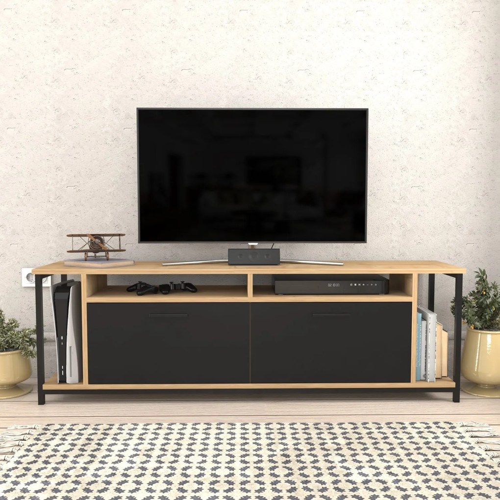 Móvel TV Omar – Carvalho/Preto – 160 cm x 35 cm x 50,8 cm