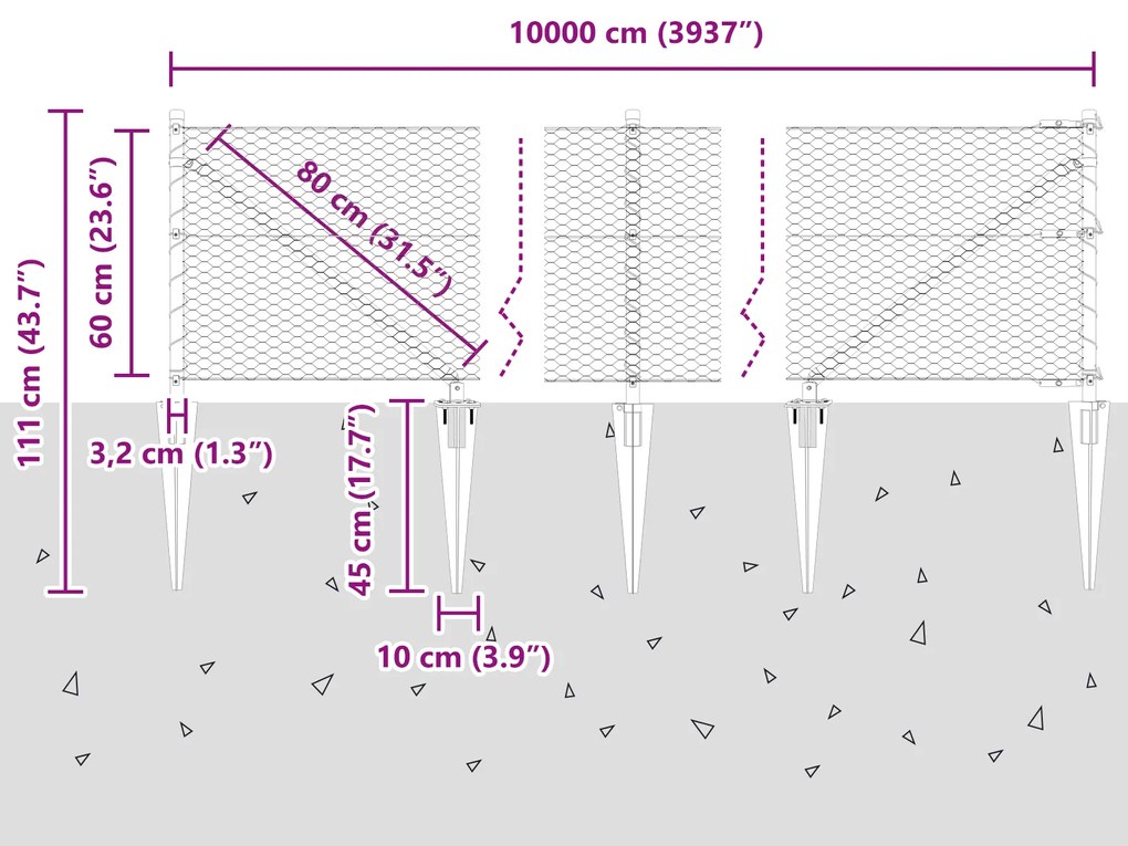 Cerca Hexagonal vidaXL 0,6x100 m Aço Galvanizado