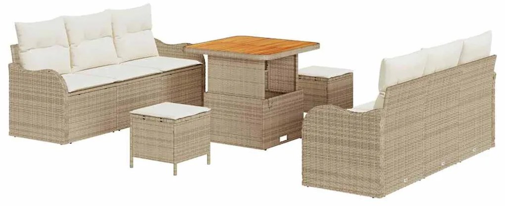 Conjunto de Sofá de Jardim com 9 Peças e Almofadas Bege em Rattan Sint