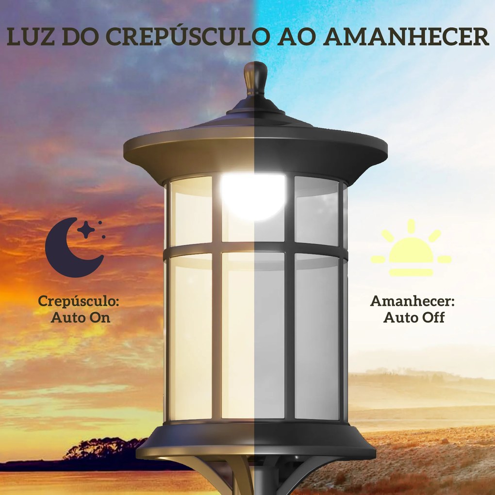 2 Candeeiros Solares de Exterior com Painel Solar Acendimento Automático Impermeável IP44  23,5x23,2x184 cm Preto
