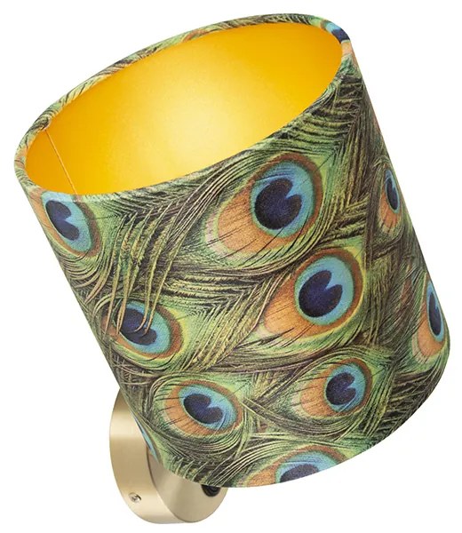Candeeiro de parede vintage dourado com abajur de veludo 20/20/20 Pavão - Combi Moderno
