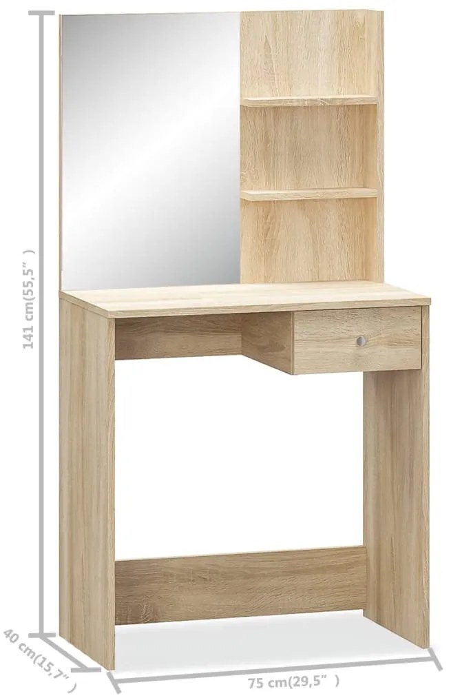 Toucador em aglomerado 75x40x141 cm carvalho