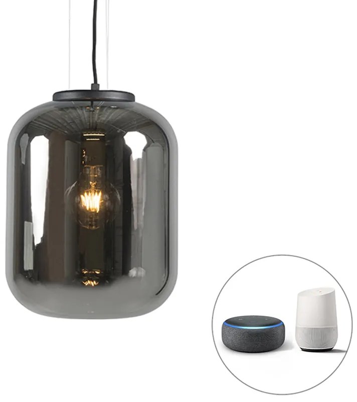 LED Candeeiro de suspensão inteligente preto com vidro fumê incl. WiFi A60 - Bliss Retro,Moderno