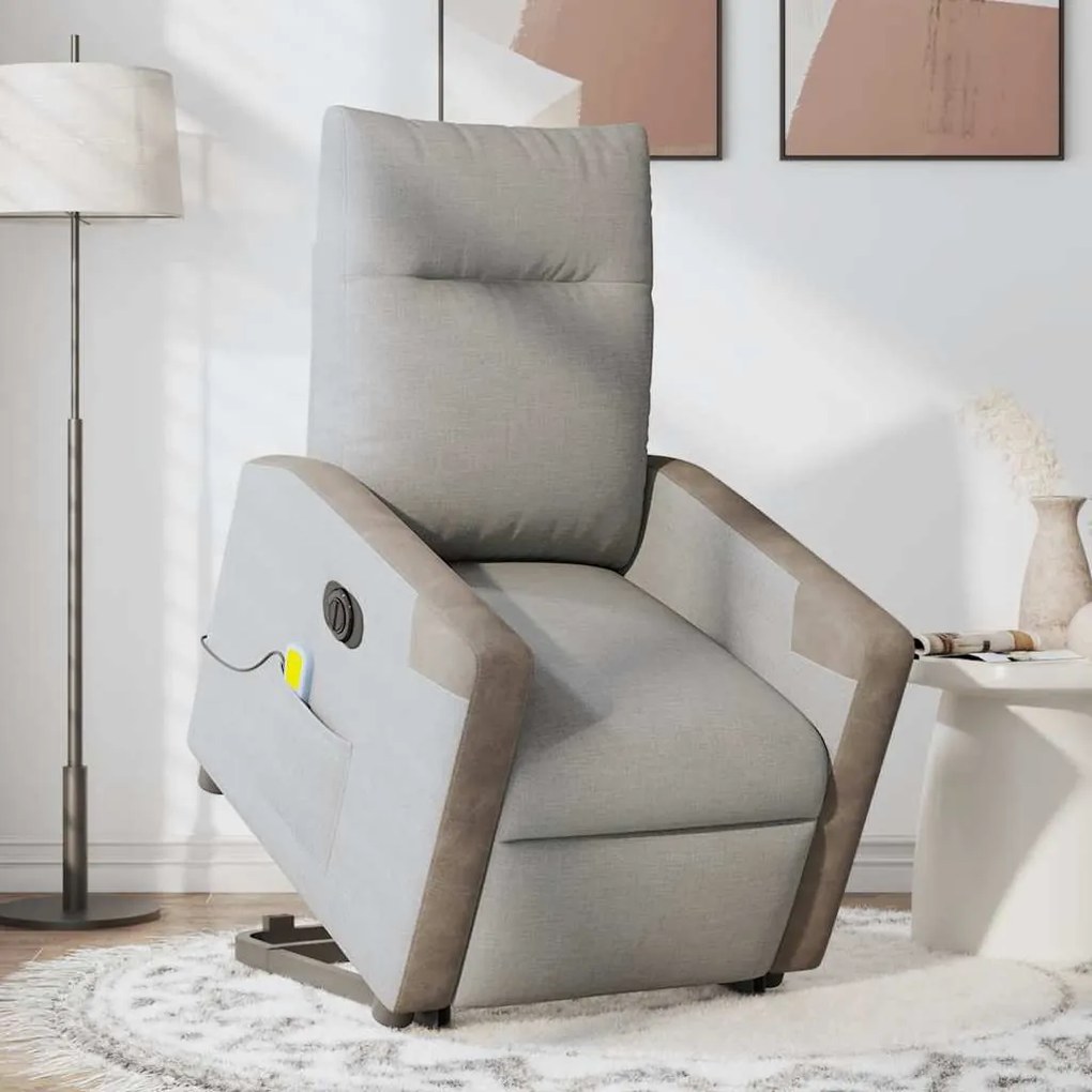 Poltrona elétrica elevatória massagens tecido cinzento-nublado