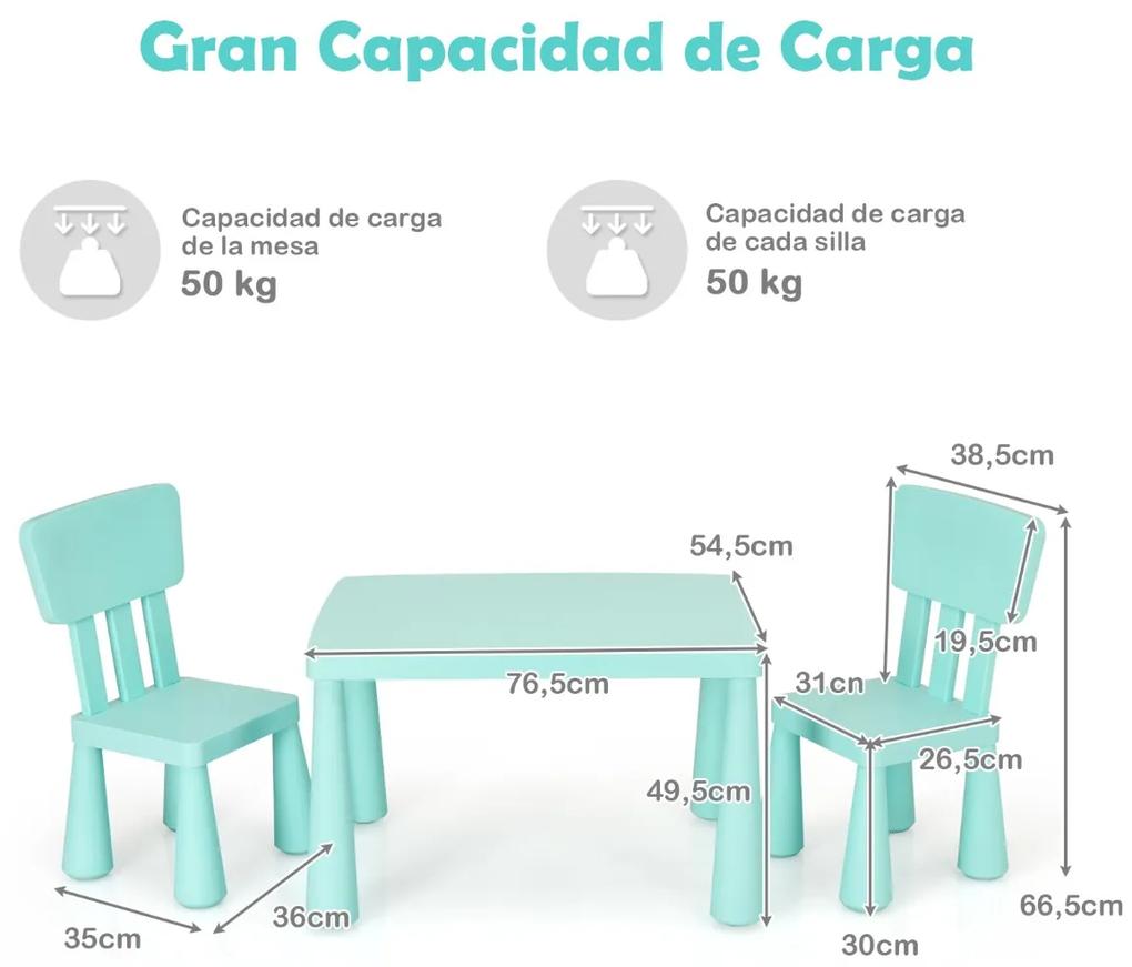 Conjunto com mesa e 2 cadeiras para as crianças comerem, descontraírem, escreverem e fazerem trabalhos de casa 76,5 x 54,5 x 49,5 cm Verde