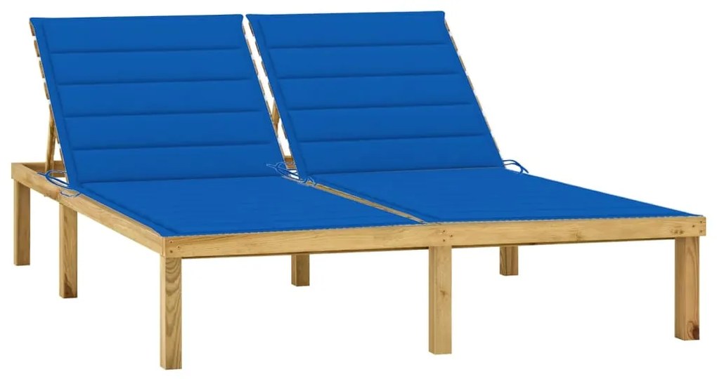 Espreguiçadeira dupla c/ almofadões azul real pinho impregnado