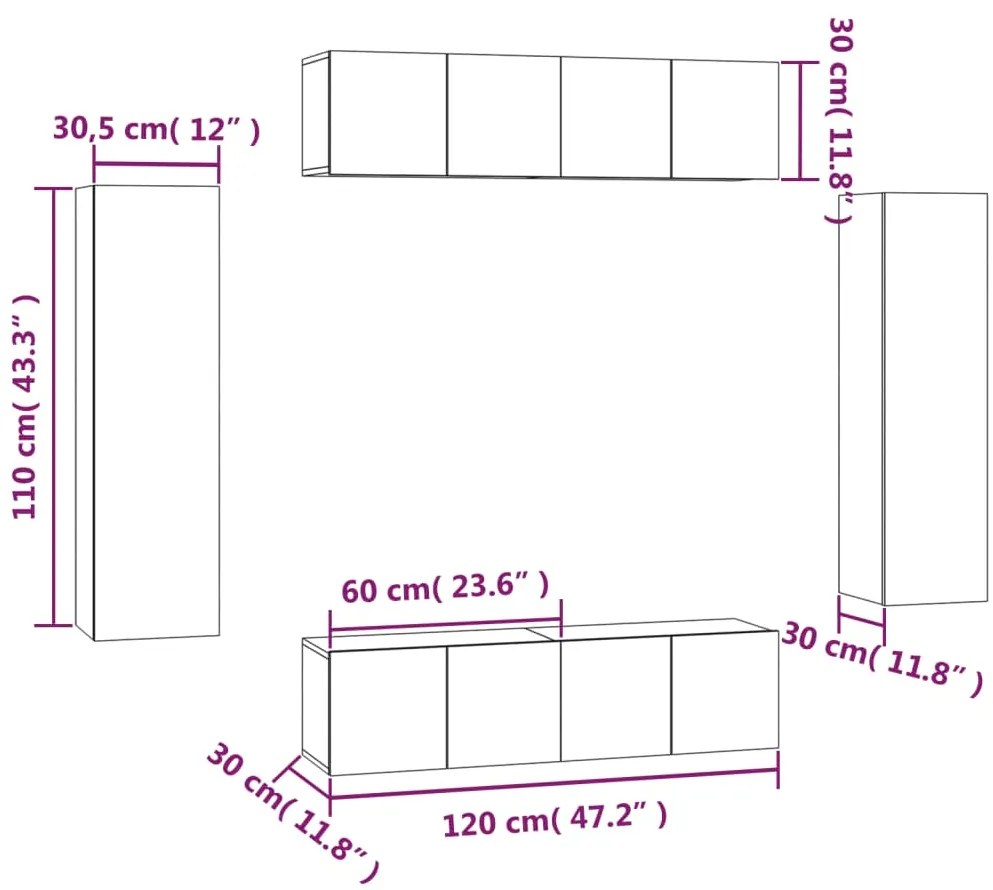 Conjunto móveis de TV 6 pcs madeira processada sonoma cinza