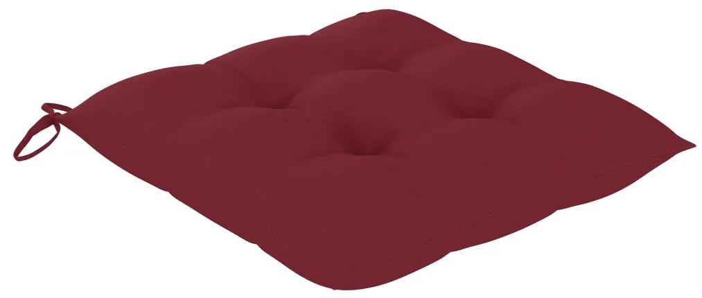 Cadeiras jardim c/ almofadões vermelho tinto 3 pcs teca maciça