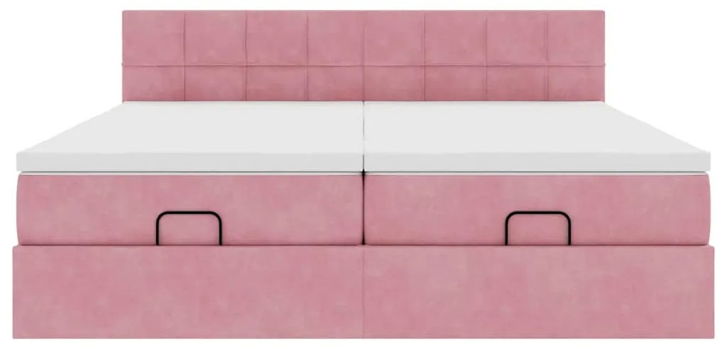 Estrutura de cama otomana com colchões 180x200 cm veludo rosa