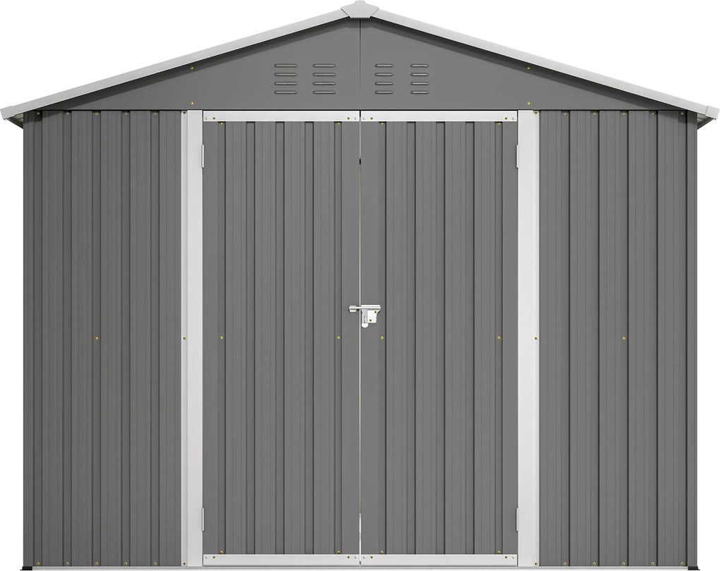 Abrigo de jardim metálico, porta dupla larga, para arrumação de ferramentas e equipamentos de jardim, 229x180x191 cm, Antracite| AOSOM Portugal