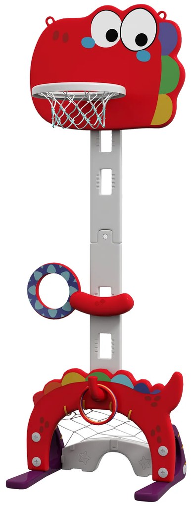 AIYAPLAY Tabela Basquetebol 5 em 1 Altura Ajustável Futebol Golf Aros Jogo Lançamento Diversão 46x51x134152 cm Vermelho | Aosom Portugal