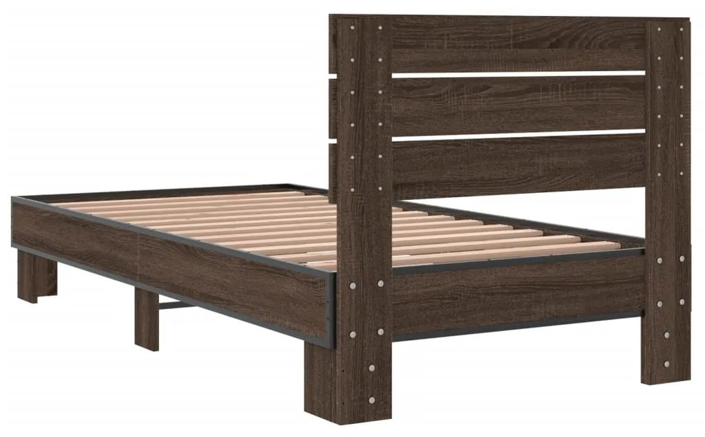 Estrutura de cama derivados de madeira/metal carvalho castanho