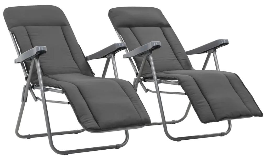 44320 vidaXL Cadeiras de jardim dobráveis com almofadões 2 pcs cinzento