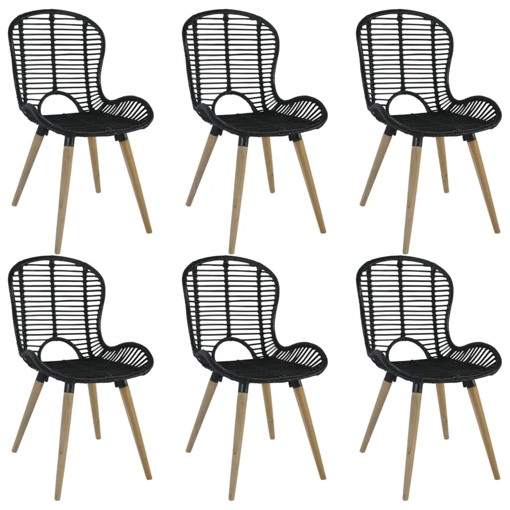 vidaXL Cadeiras de jantar 6 pcs vime genuíno preto