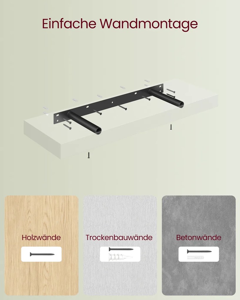 Prateleira de parede suspensa 20 x 60 x 3,8 cm em branco