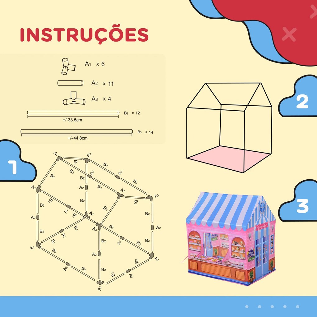 HOMCOM Loja de doces para brincar Zona infantil Presente fácil de montar para crianças 93x69 x103cm 0,75 kg Rosa