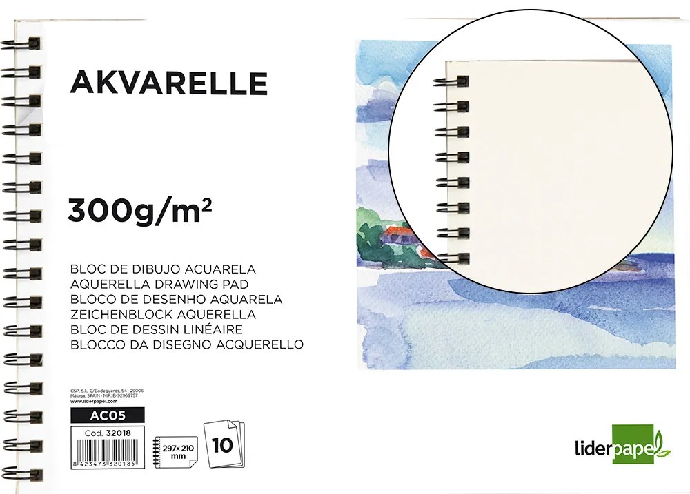 Bloco de Desenho Aguarela Espiral 230x325mm 10 Folhas