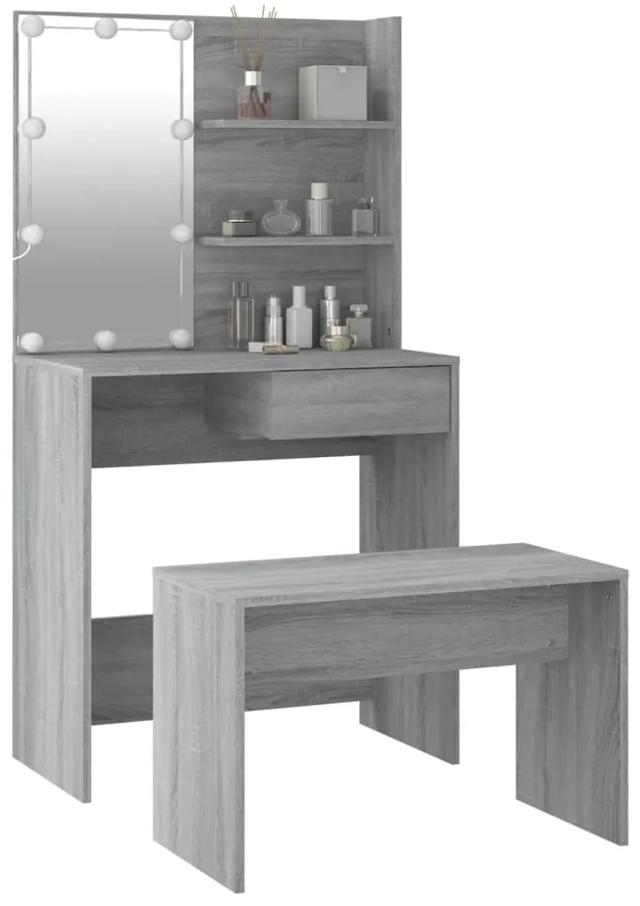 Conjunto toucador c/ LEDs madeira processada sonoma cinza