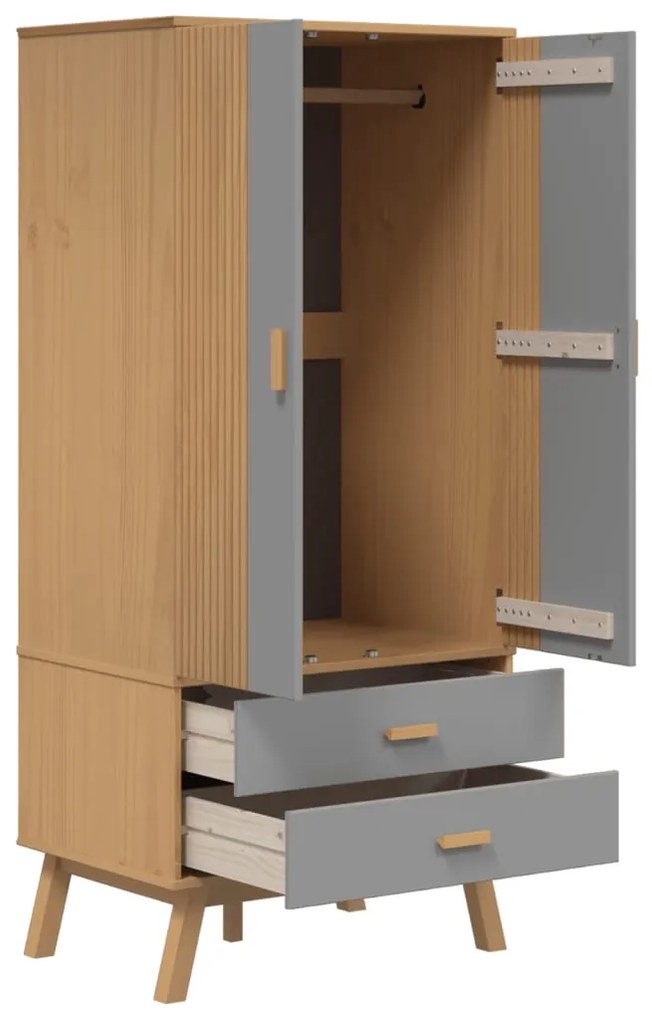 Roupeiro OLDEN 76,5x53x172 cm pinho maciço cinzento e castanho