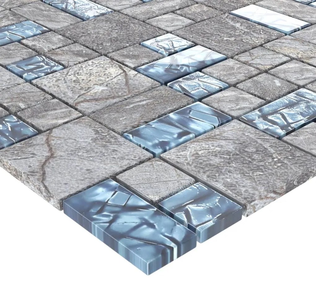 Ladrilhos de mosaico 11 pcs 30x30 cm vidro cinzento e azul