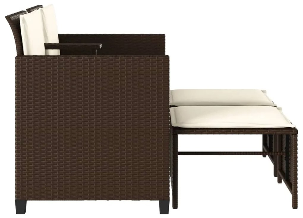 Sofá de jardim de 2 lugares com mesa e bancos vime PE castanho