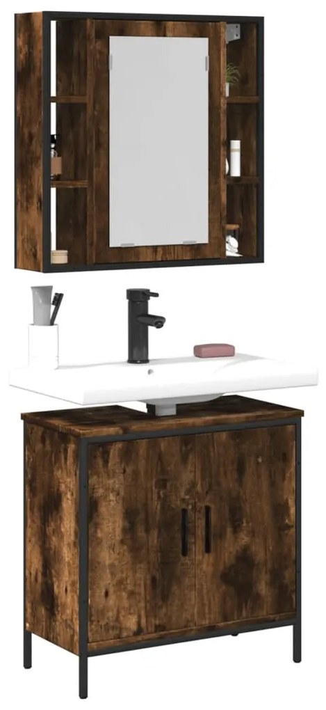 vidaXL 2 pcs conj. móveis casa de banho derivados madeira cor fumado