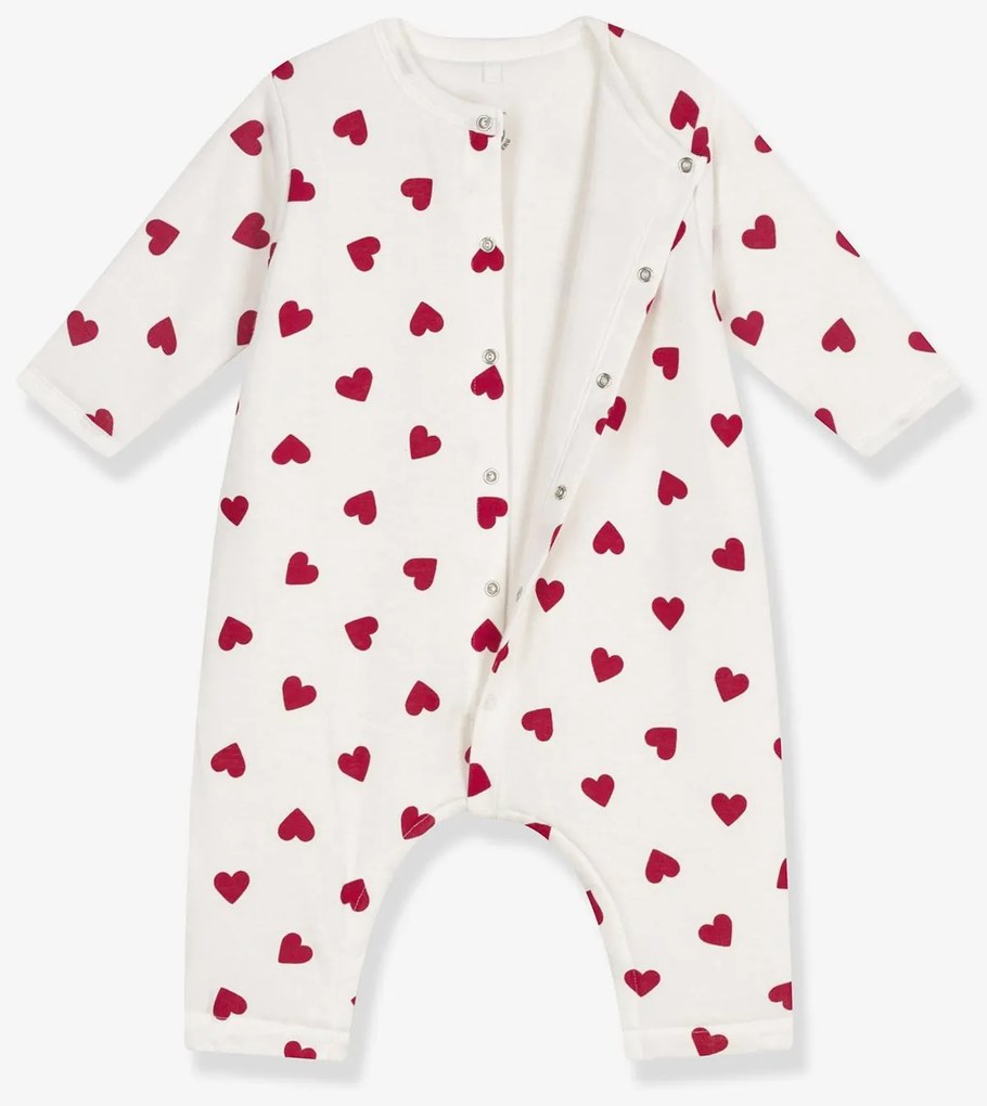 Macacão acolchoado em algodão estampado corações PETIT BATEAU, para bebé branco