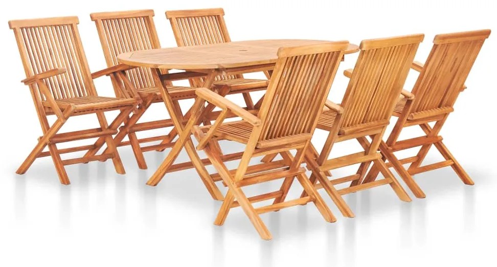 7 pcs conjunto jantar dobrável p/ exterior madeira teca maciça