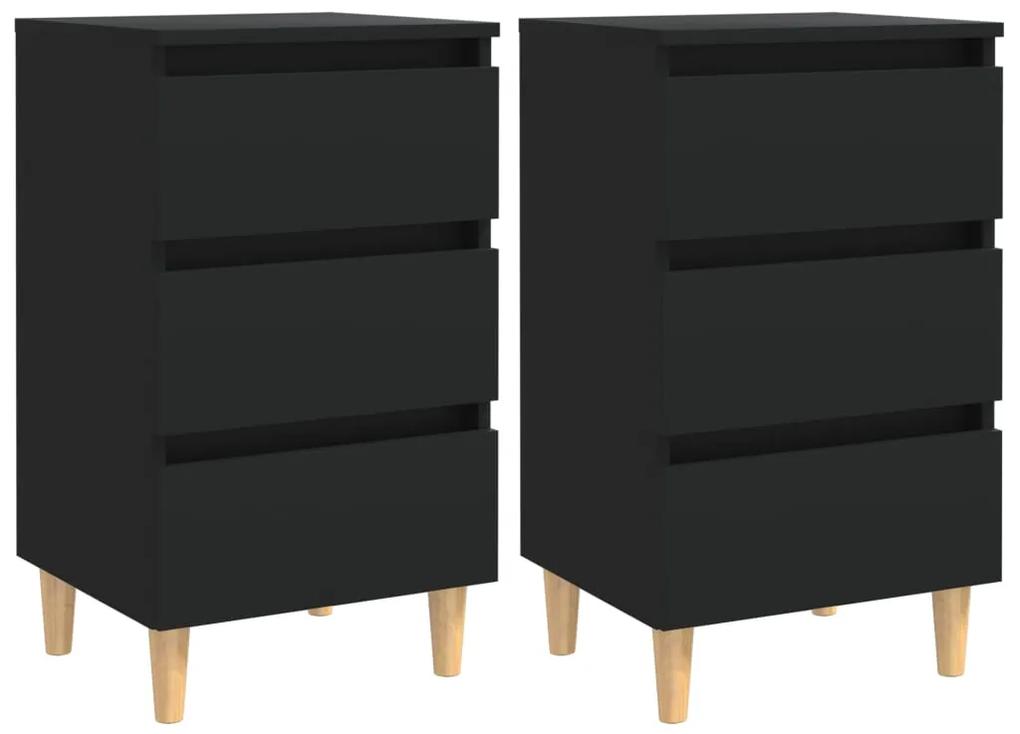 Mesas de cabeceira c/ pernas de madeira 2pcs 40x35x69cm preto