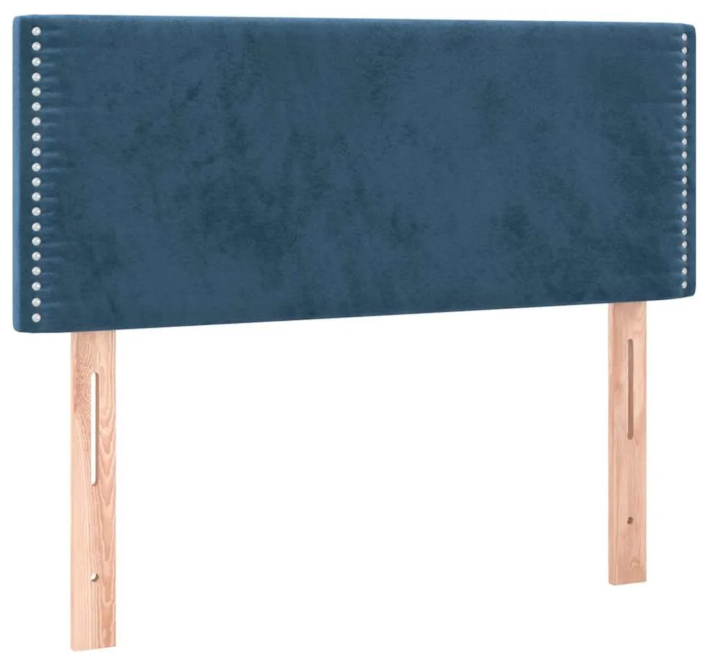 Cama box spring colchão LED 120x190cm couro artif. azul-escuro
