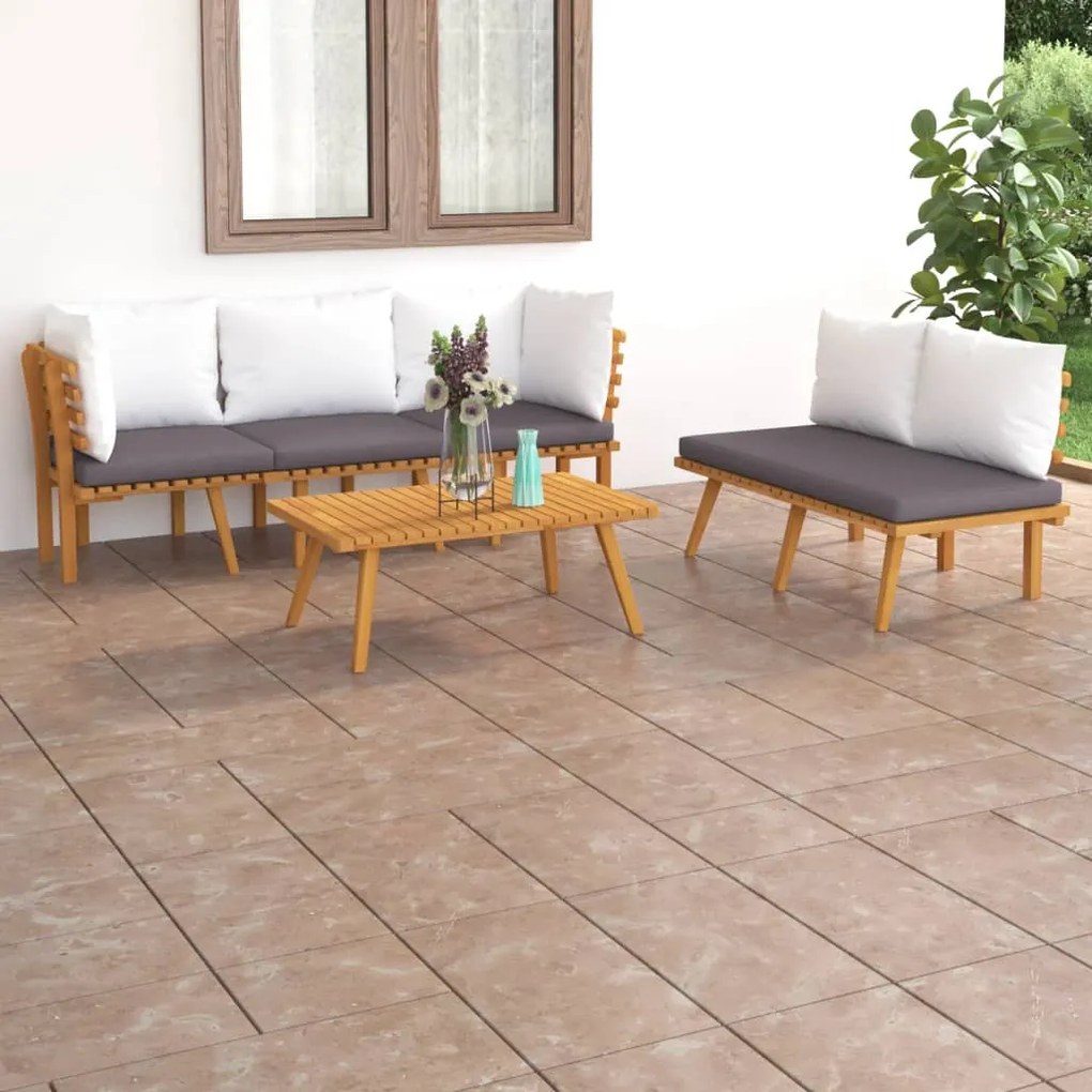vidaXL 5 pcs conjunto lounge de jardim com almofadões acácia maciça
