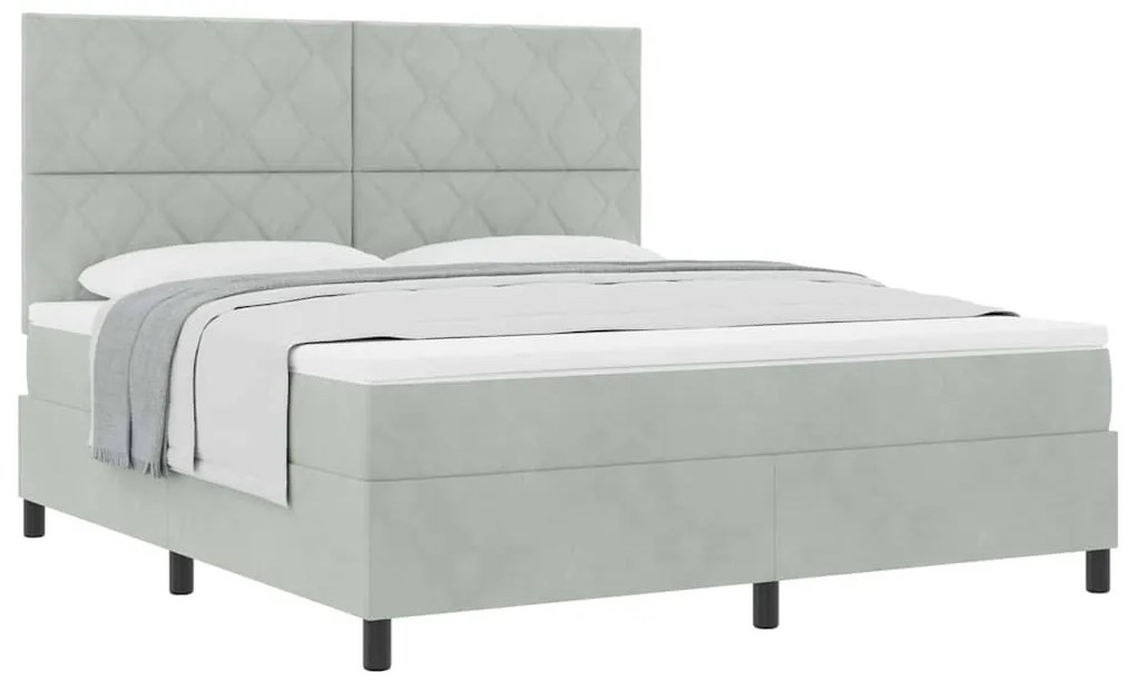 Cama Box Spring vidaXL com Colchão Cinza Claro Super King Veludo