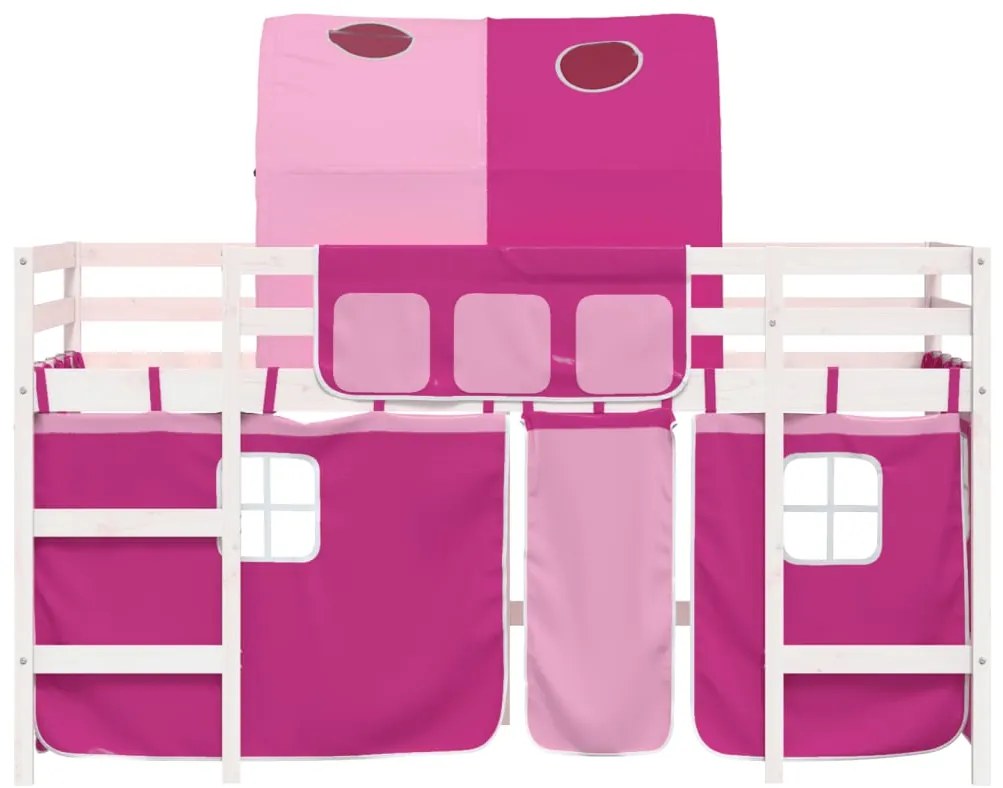 Cama alta p/ criança c/ túnel 90x190 cm pinho maciço rosa