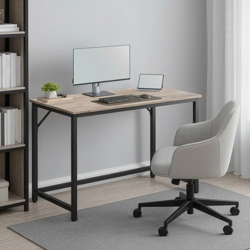 Secretária para escritório em casa 100 x 50 x 75,5 cm, mesa de computador estável, fácil de montar Greige + Preto