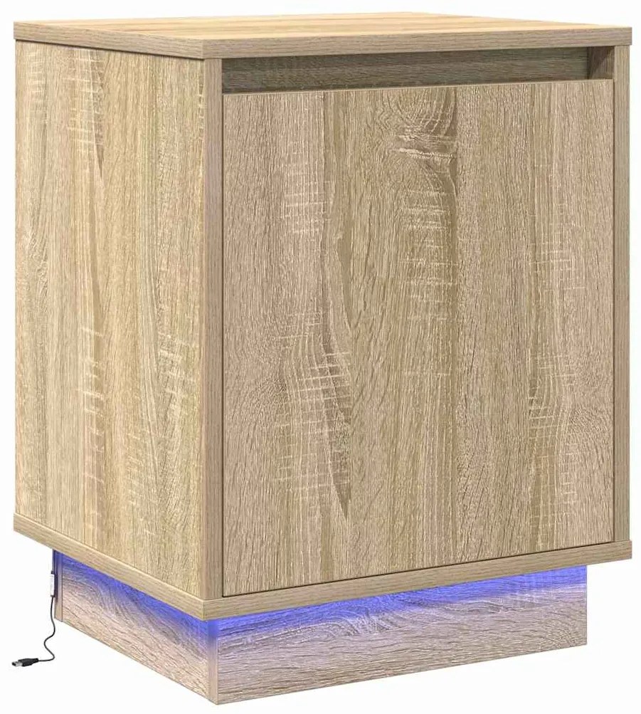 Cômodas de cabeceira com luzes LED 2 pcs Carvalho Sonoma 39x34,5x50 cm