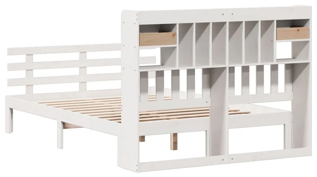 Cama com estante sem colchão 160x200 cm pinho maciço branco
