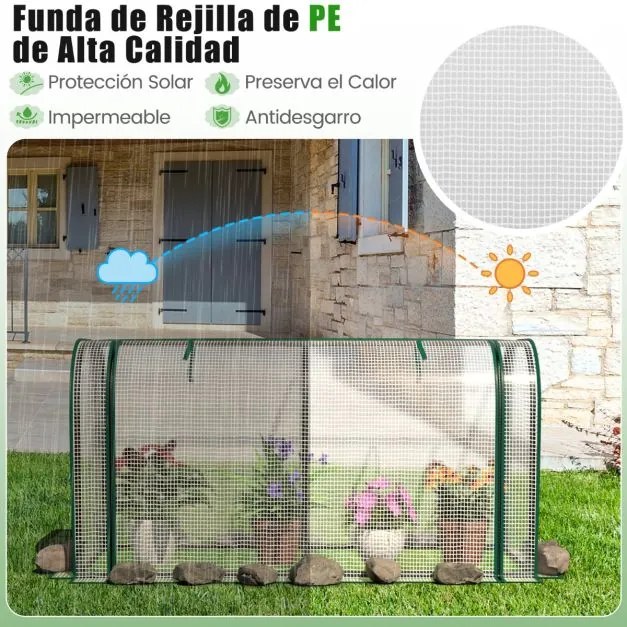 Mini estufa com porta com fecho de correr Cobertura impermeável em PE Estrutura metálica 118 x 55 x 60 cm - Branca