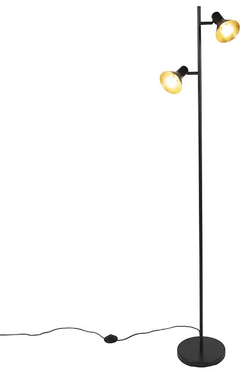 Candeeiro de pé moderno preto com 2 luzes douradas - Magno Moderno